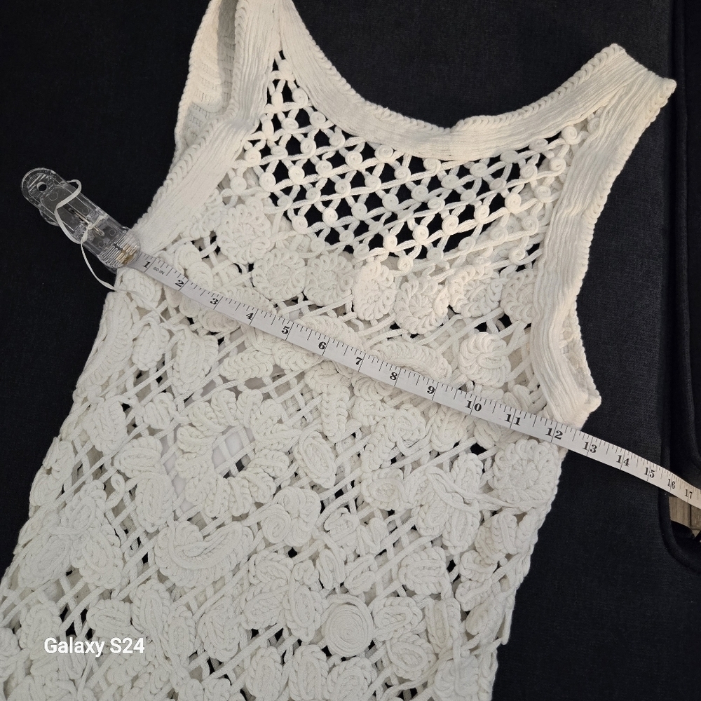 Endless Rose White Lace Crochet Embroidered Lined Sleeveless Cotton Midi Dress - Picture 5 of 8